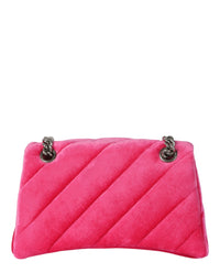 Balenciaga Womens Crush Velvet Small Quilted Chain Shoulder Bag