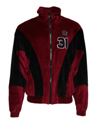 Dolce & Gabbana Red Black Cotton Logo FullZip Bomber Men's Jacket