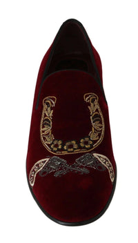 Dolce & Gabbana Bordeaux Velvet Loafers Gun Horseshoe Men's Shoes