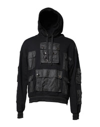 Dolce & Gabbana Black Cotton Hooded Sweatshirt Men's Sweater