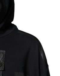 Dolce & Gabbana Black Cotton Hooded Sweatshirt Men's Sweater