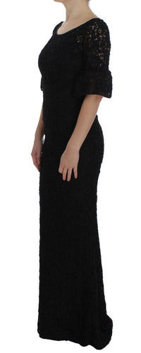 Dolce & Gabbana Black Floral Lace Long Bodycon Maxi Women's Dress