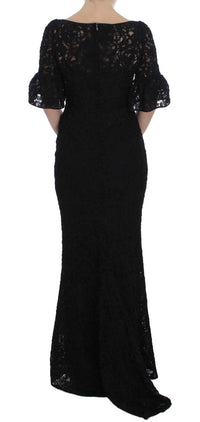 Dolce & Gabbana Black Floral Lace Long Bodycon Maxi Women's Dress