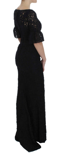 Dolce & Gabbana Black Floral Lace Long Bodycon Maxi Women's Dress