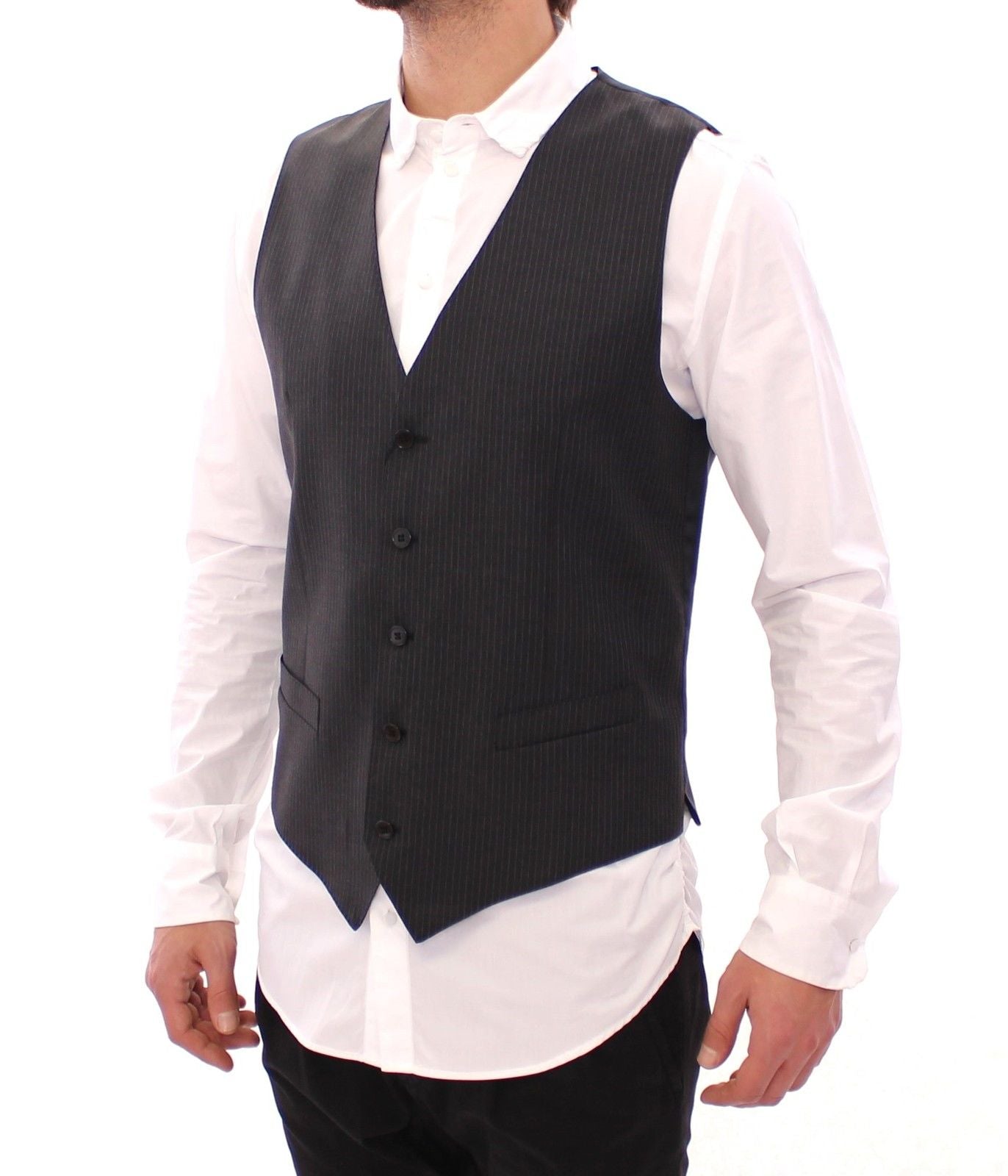 Dolce & Gabbana Men's Pinstripe Wool Vest - Black
