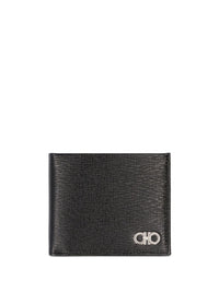 FERRAGAMO Hammered Leather Metal Gancini Bi-Fold Wallet Women