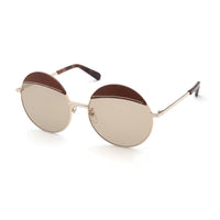 Loewe Sunglasses Round Full Rim, Gold Brown Leather Frame and Brown Lens LW40007U33N