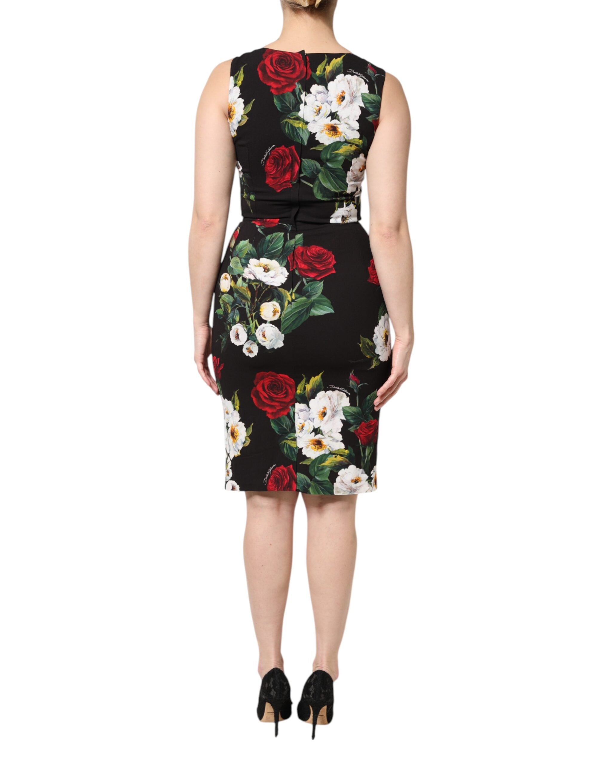 Dolce & Gabbana Black Floral Print Sleeveless Sheath Women's Dress