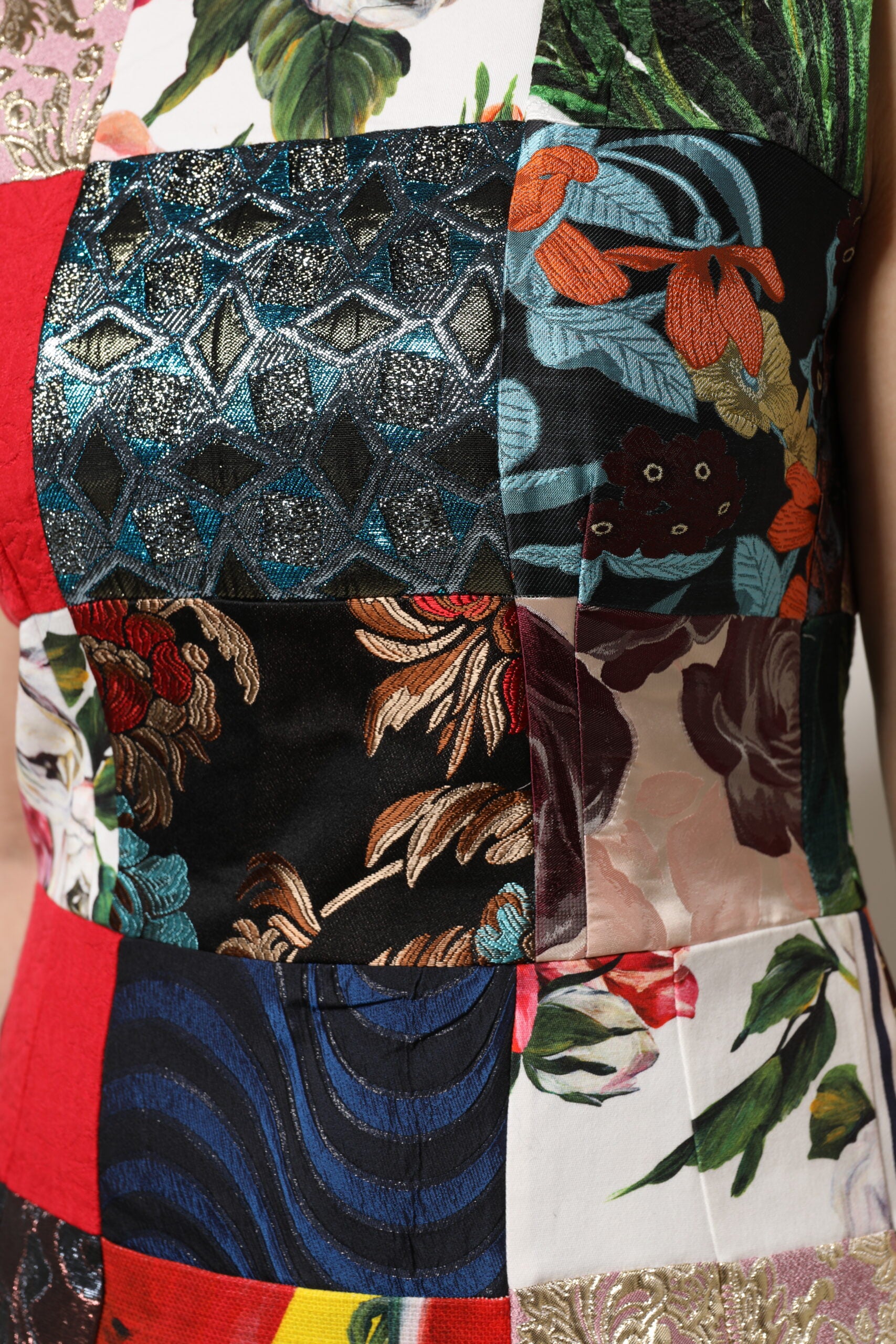 Dolce & Gabbana Multicolor Patchwork Sleeveless Sheath Women's Dress