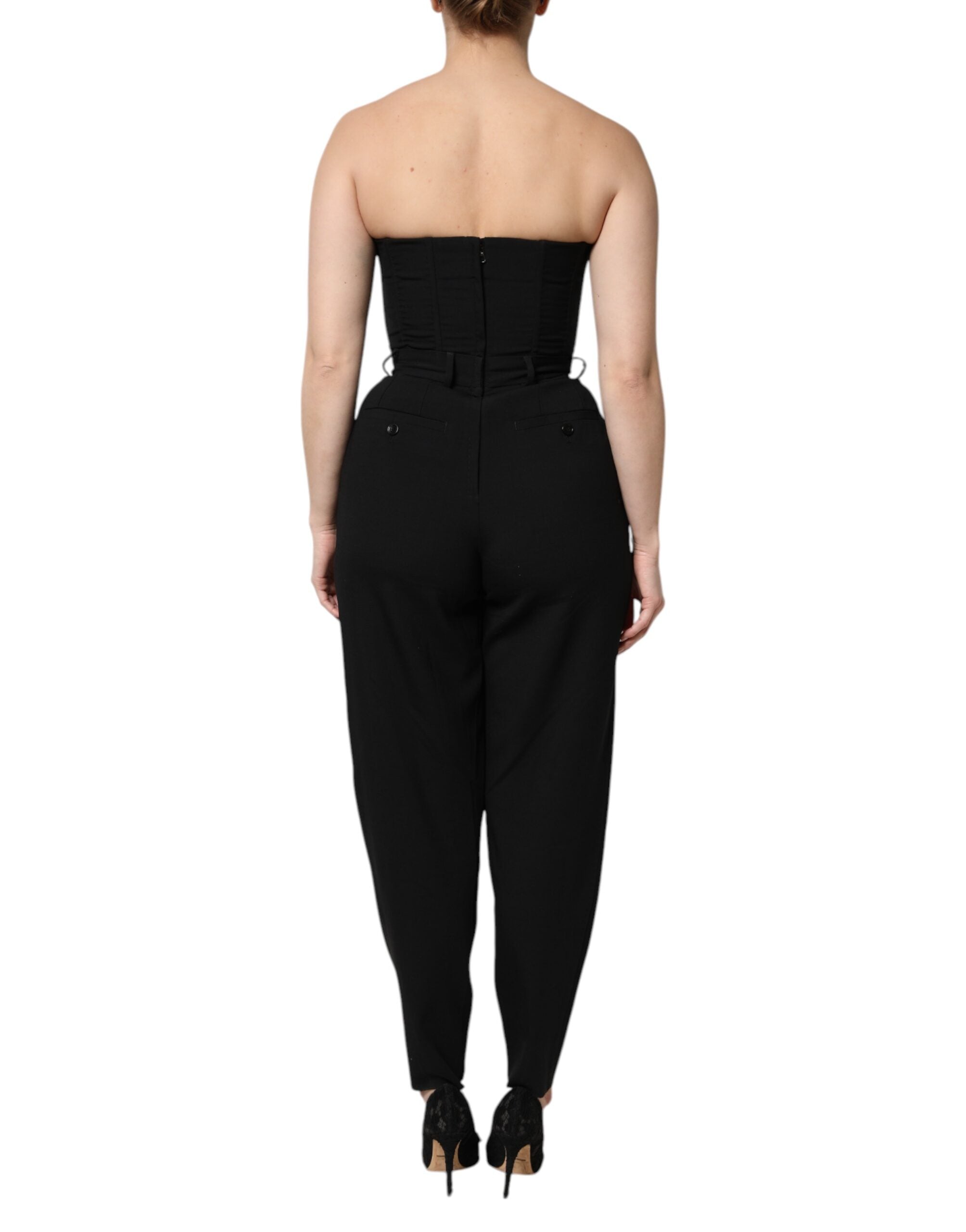 Dolce & Gabbana Dolce & Gabbana Black Wool Strapless Romper Jumpsuit Women's Dress