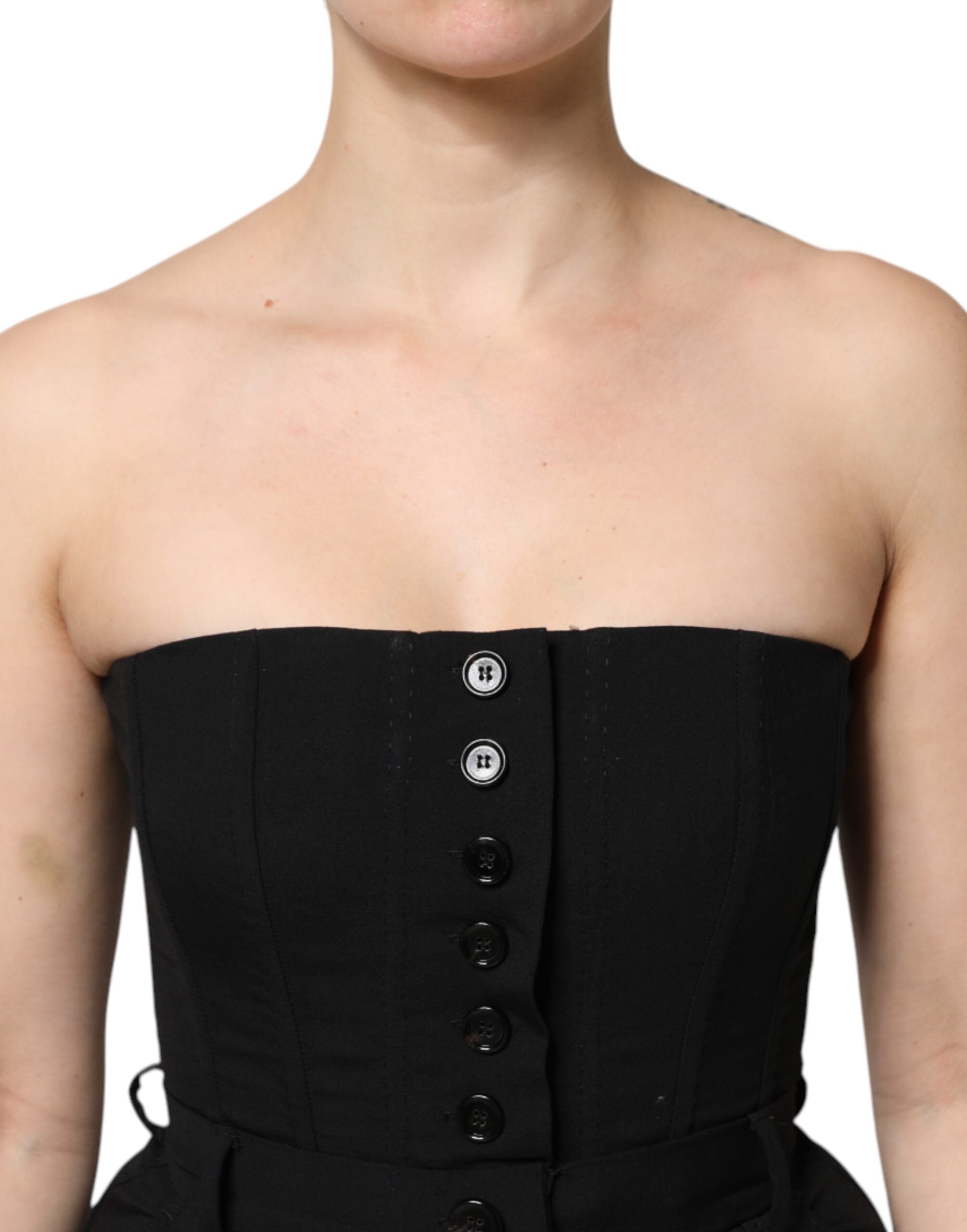 Dolce & Gabbana Dolce & Gabbana Black Wool Strapless Romper Jumpsuit Women's Dress