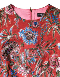 Dolce & Gabbana Red Floral Jacquard A-line Mini Women's Dress
