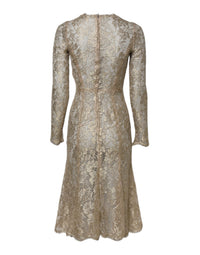 Dolce & Gabbana Gold Floral Lace Long Sleeves Fit & Flare Women's Dress