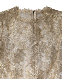 Dolce & Gabbana Gold Floral Lace Long Sleeves Fit & Flare Women's Dress