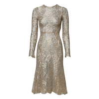 Dolce & Gabbana Gold Floral Lace Long Sleeves Fit & Flare Women's Dress