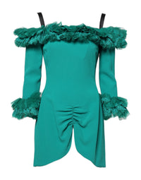 Dolce & Gabbana Green Lace Off Shoulder Sheath Mini Women's Dress