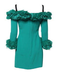 Dolce & Gabbana Green Lace Off Shoulder Sheath Mini Women's Dress