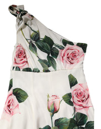 Dolce & Gabbana White Floral One Shoulder Sheath Midi Women's Dress