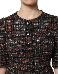 Dolce & Gabbana Brown Tweed Short Sleeves A-line Mini Women's Dress
