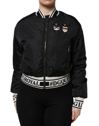 Dolce & Gabbana Dolce & Gabbana Black Nylon #DGFamily Full Zip Bomber Women's Jacket