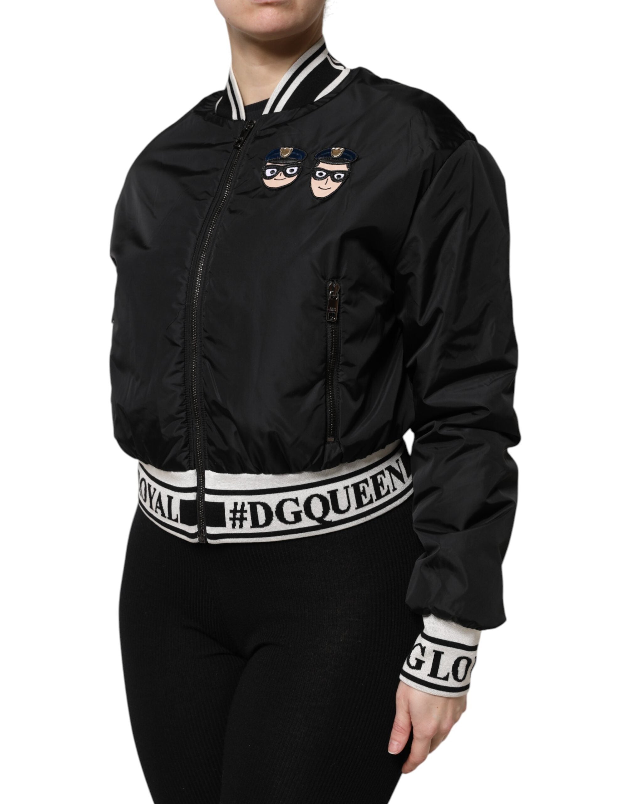 Dolce & Gabbana Dolce & Gabbana Black Nylon #DGFamily Full Zip Bomber Women's Jacket