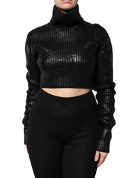 Dolce & Gabbana Black Wool Long Sleeve Turtleneck Cropped Women's Top