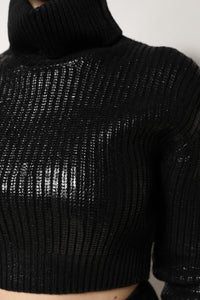 Dolce & Gabbana Black Wool Long Sleeve Turtleneck Cropped Women's Top