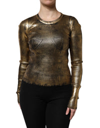 Dolce & Gabbana Gold Round Neck Long Sleeve Pullover Women's Top