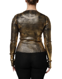 Dolce & Gabbana Gold Round Neck Long Sleeve Pullover Women's Top