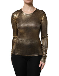 Dolce & Gabbana Gold Round Neck Long Sleeve Pullover Women's Top