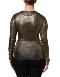 Dolce & Gabbana Gold Round Neck Long Sleeve Pullover Women's Top
