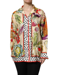 Dolce & Gabbana Multicolor Vegetables Silk Long Sleeves Women's Top