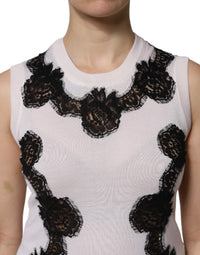 Dolce & Gabbana White Cashmere Floral Lace Detailing Tank Women's Top