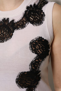 Dolce & Gabbana White Cashmere Floral Lace Detailing Tank Women's Top