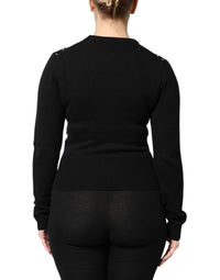 Dolce & Gabbana Black Cashmere Embellished Long Sleeves Women's Top