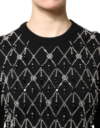 Dolce & Gabbana Black Cashmere Embellished Long Sleeves Women's Top
