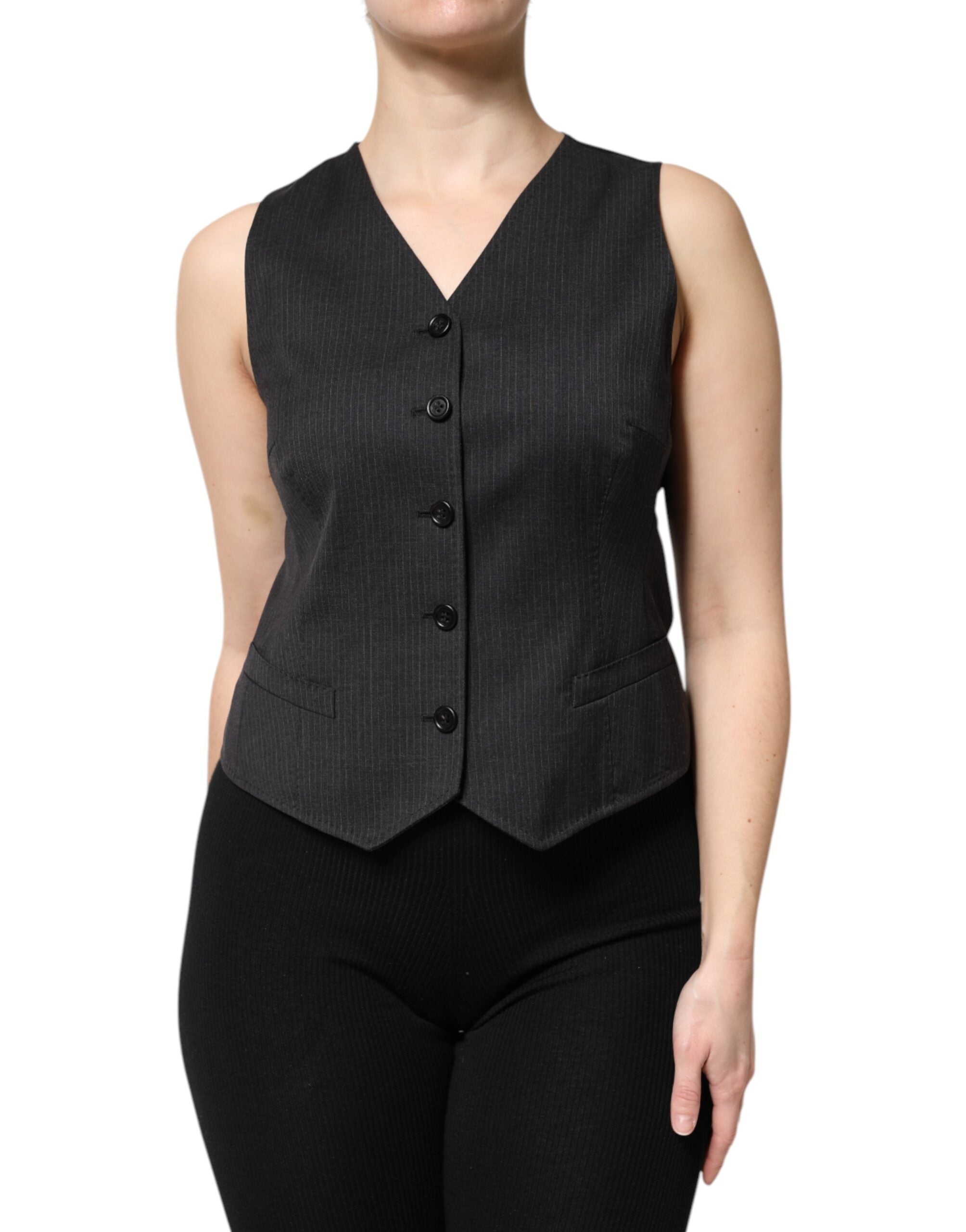 Dolce & Gabbana Dolce & Gabbana Black Striped Button Down Sleeveless Vest Women's Top