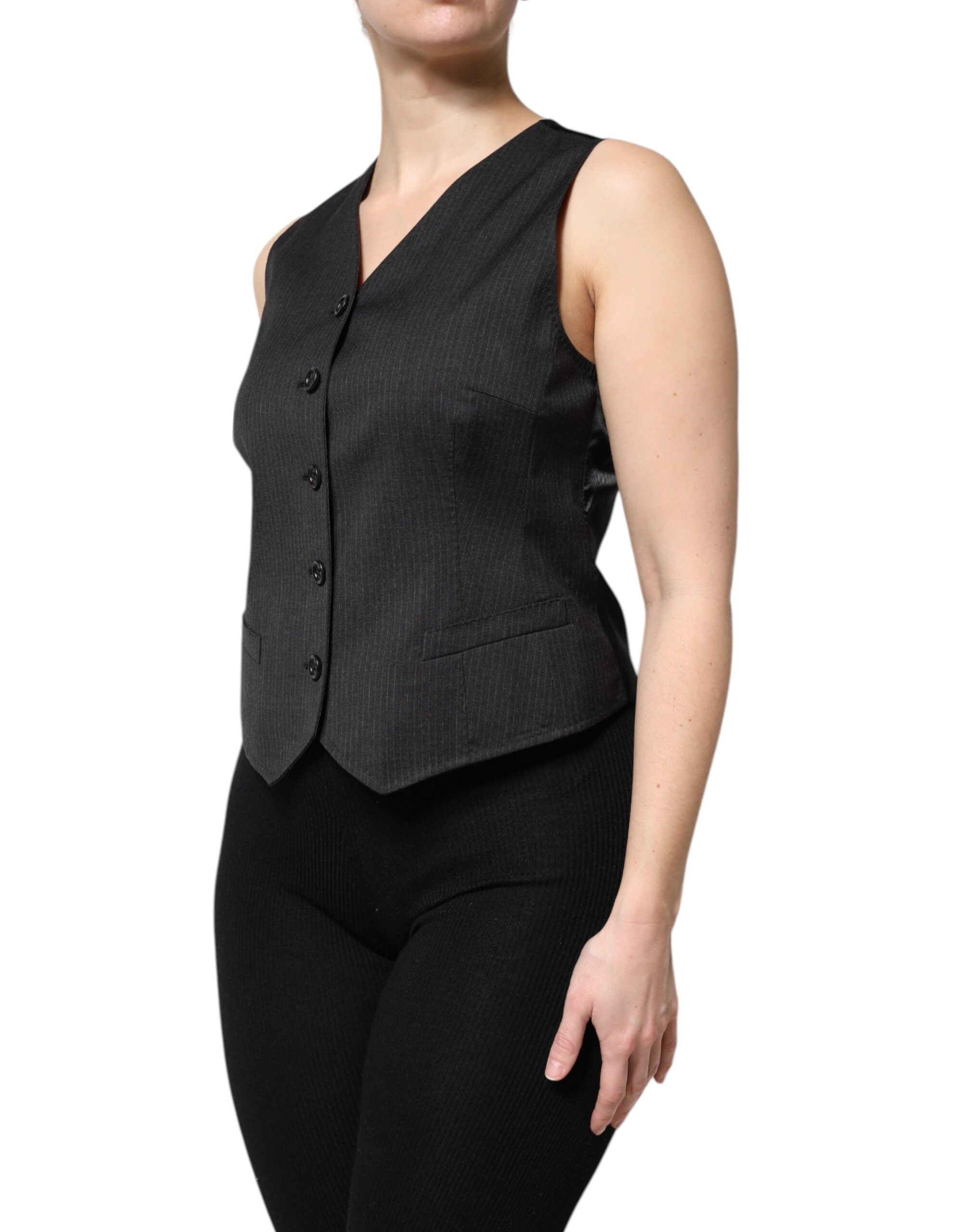 Dolce & Gabbana Dolce & Gabbana Black Striped Button Down Sleeveless Vest Women's Top