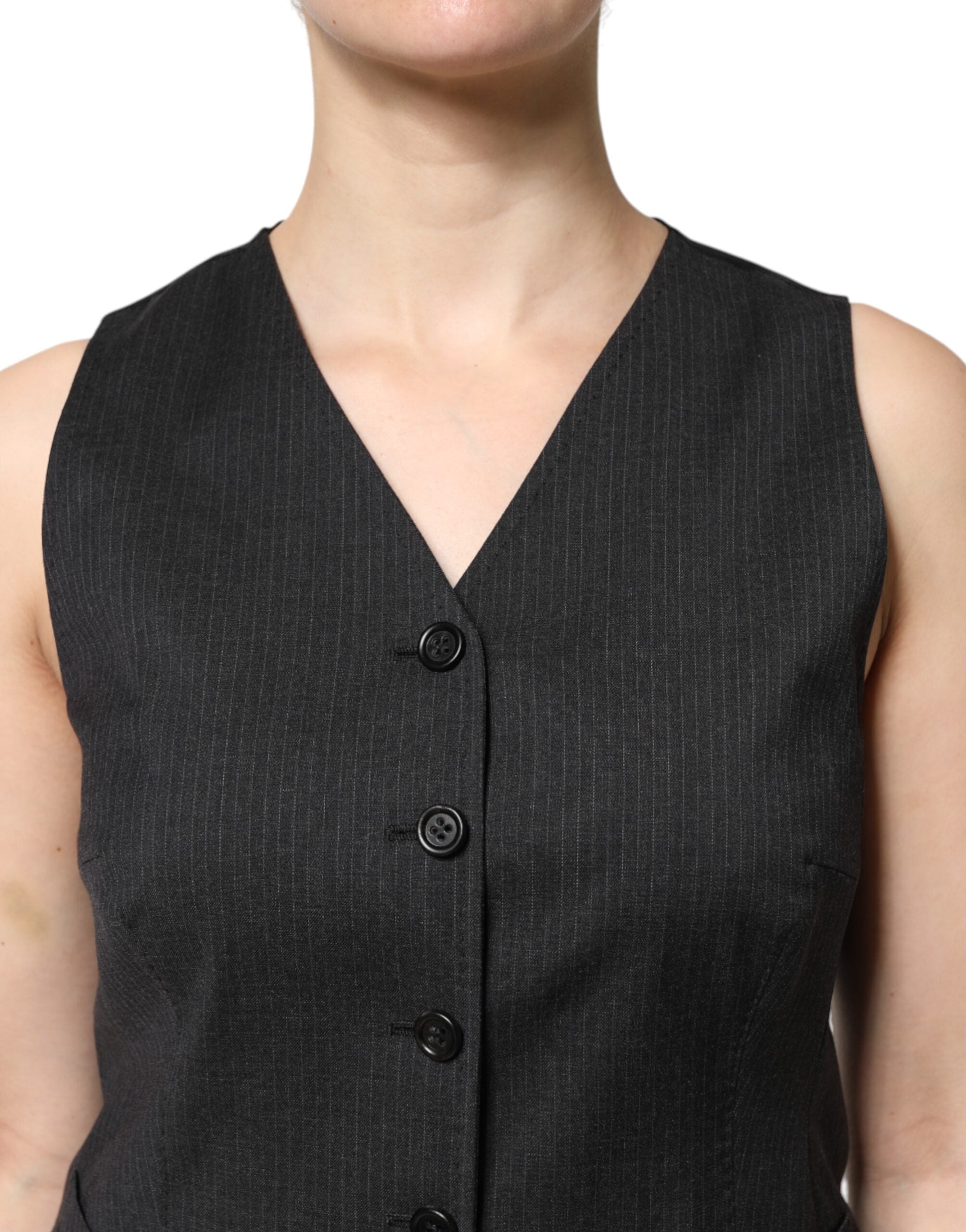 Dolce & Gabbana Dolce & Gabbana Black Striped Button Down Sleeveless Vest Women's Top