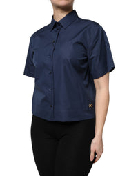 Dolce & Gabbana Blue Cotton Short Sleeves Button Down Women's Top