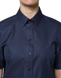 Dolce & Gabbana Blue Cotton Short Sleeves Button Down Women's Top
