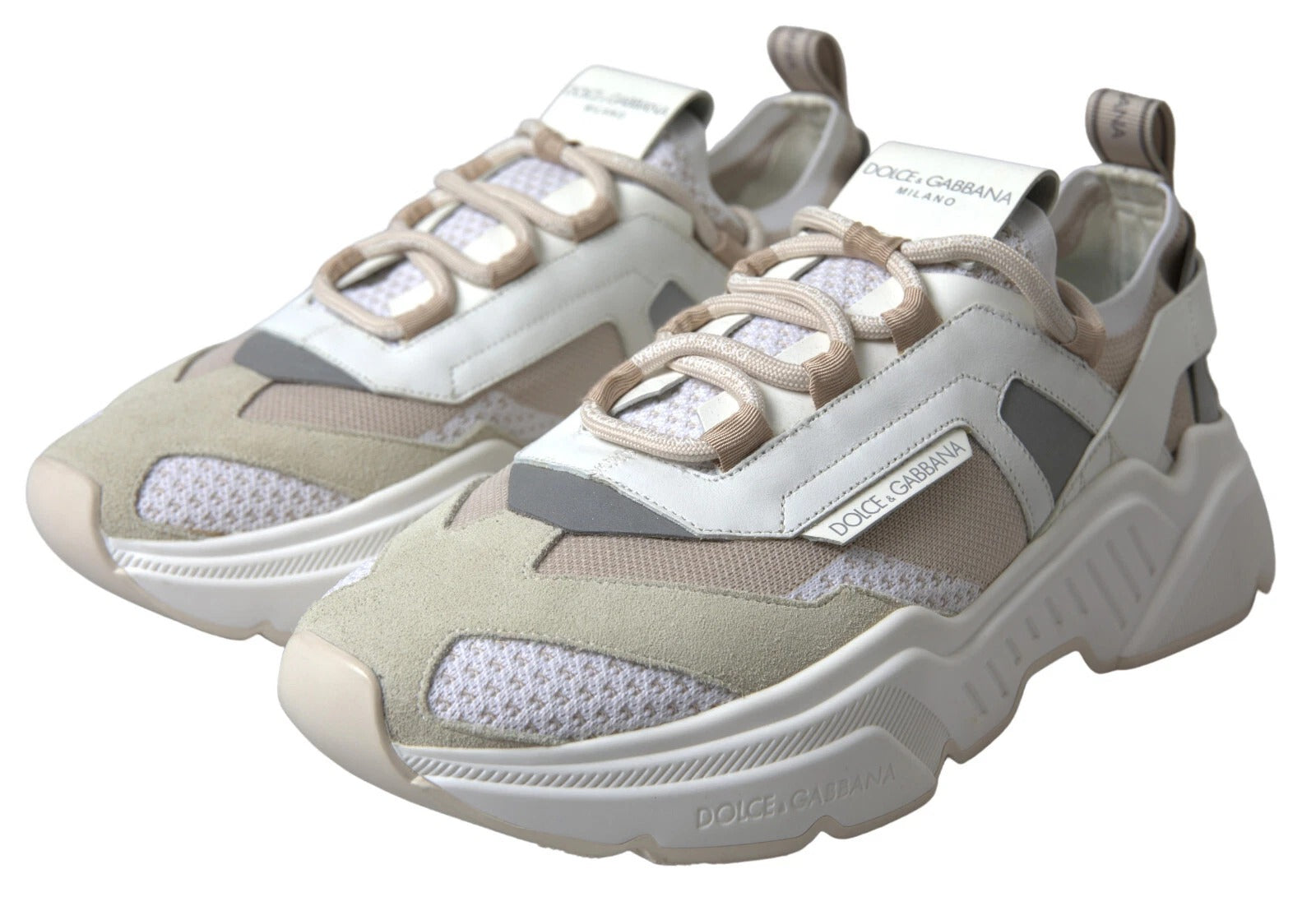 Dolce & Gabbana Sneakers White Beige Leather Sport DAYMASTER Women's Shoes