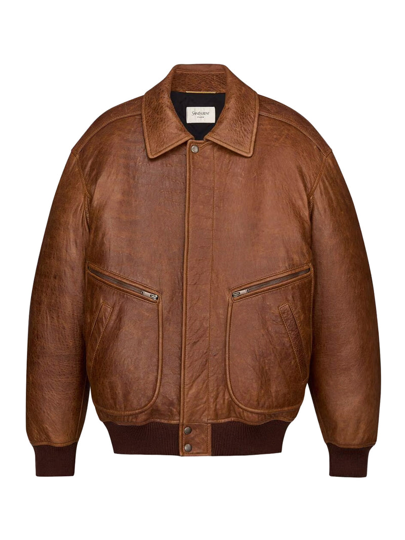 Saint Laurent Women Padded Bomber Jacket In Glossy Hammered Lambskin