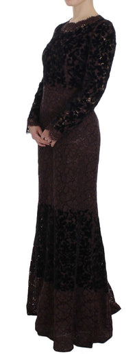 Dolce & Gabbana Purple Floral Lace Ricamo Maxi Women's Dress