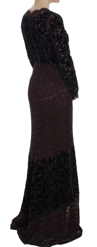 Dolce & Gabbana Purple Floral Lace Ricamo Maxi Women's Dress