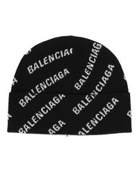 Balenciaga Womens Allover Mini Logo Knit Beanie