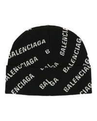 Balenciaga Womens Allover Mini Logo Knit Beanie