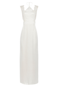 La Perla Halterneck Nightgown In White Silk With Leavers Lace