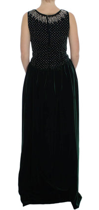 Dolce & Gabbana Green Velvet Crystal Long Maxi Women's Dress