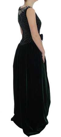Dolce & Gabbana Green Velvet Crystal Long Maxi Women's Dress
